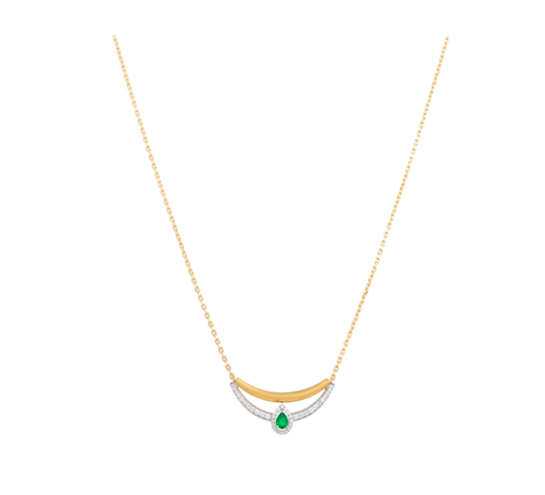 CURVE EMERALD DOT AND DIAMOND PENDANT
