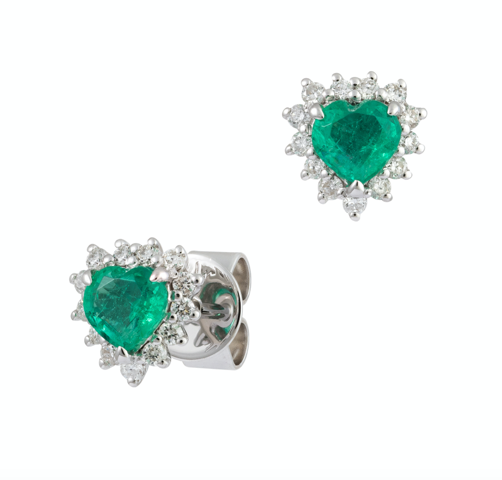 MINI EMERALD HEART STUDS