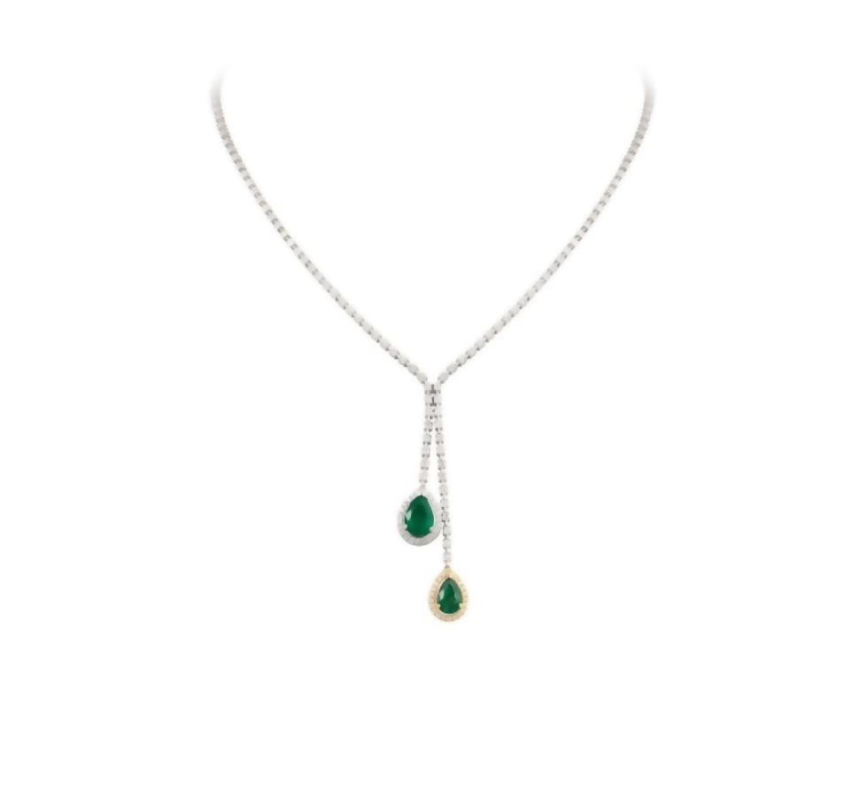 DOUBLE EMERALD DROP DIAMOND NECKLACE