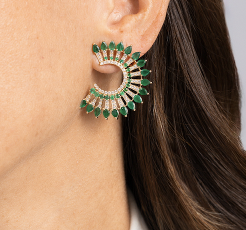 EMERALD AND DIAMOND SPIRAL EARRINGS