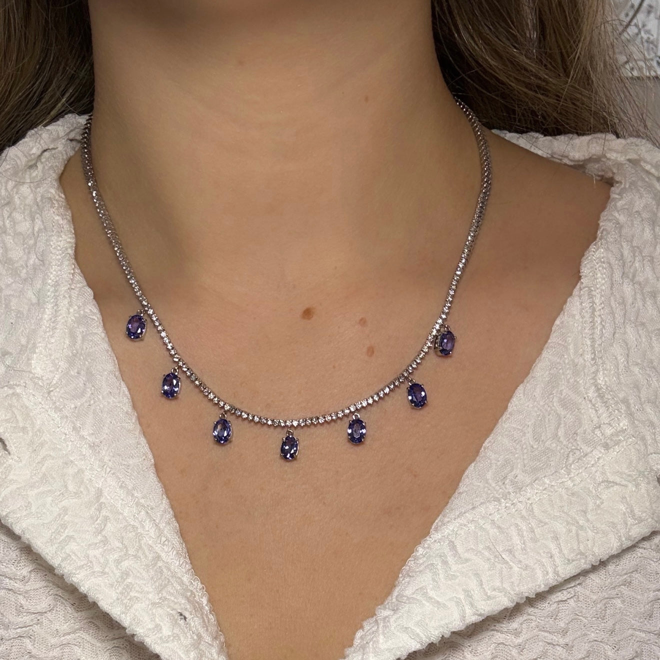 TANZANITE DROP TENNIS NECKLACE