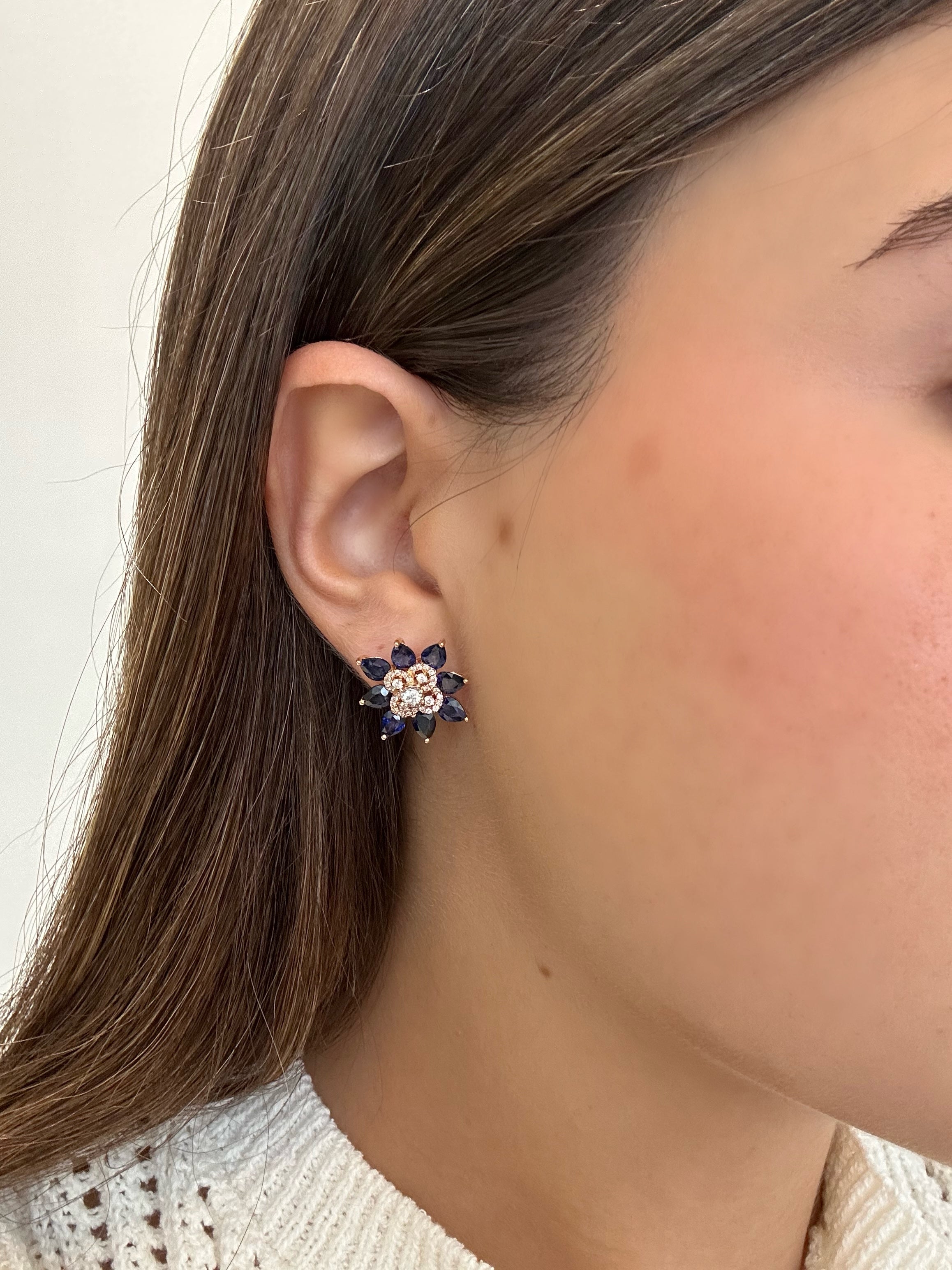 ROSE SAPPHIRE FLOWER EARRINGS