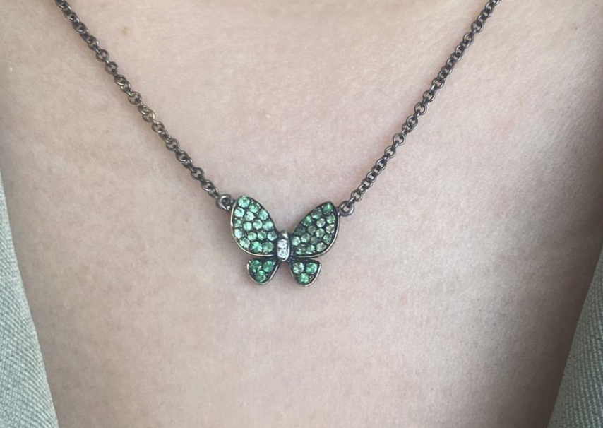 GREEN GARNET BUTTERFLY NECKLACE IN BLACK GOLD