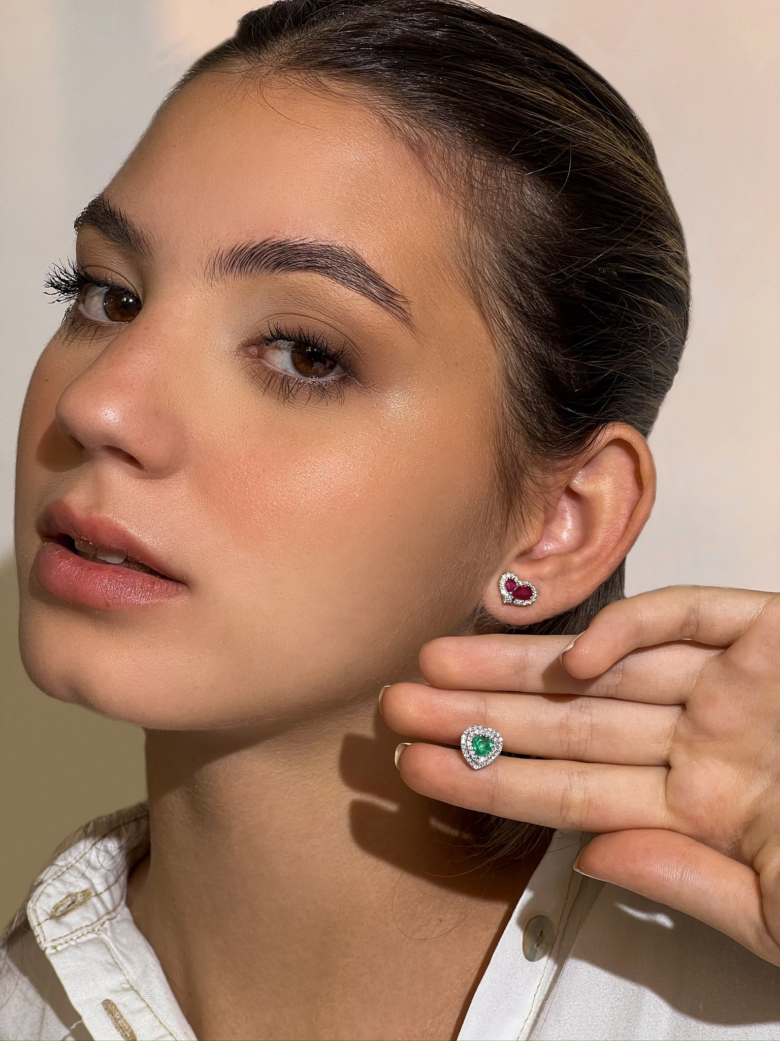 TWIN HEARTS RUBY EARRINGS