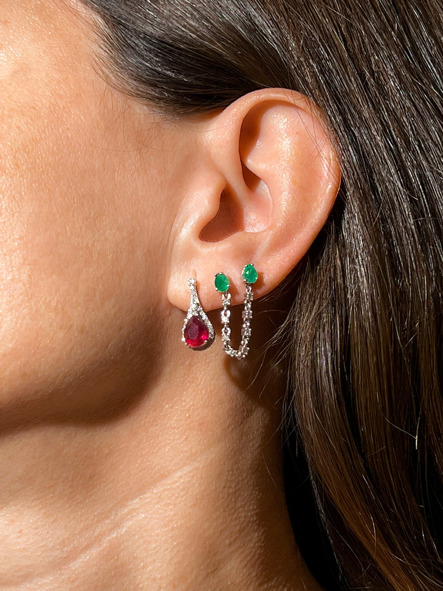 DOUBLE DANGLE DIAMOND AND EMERALD EARRINGS