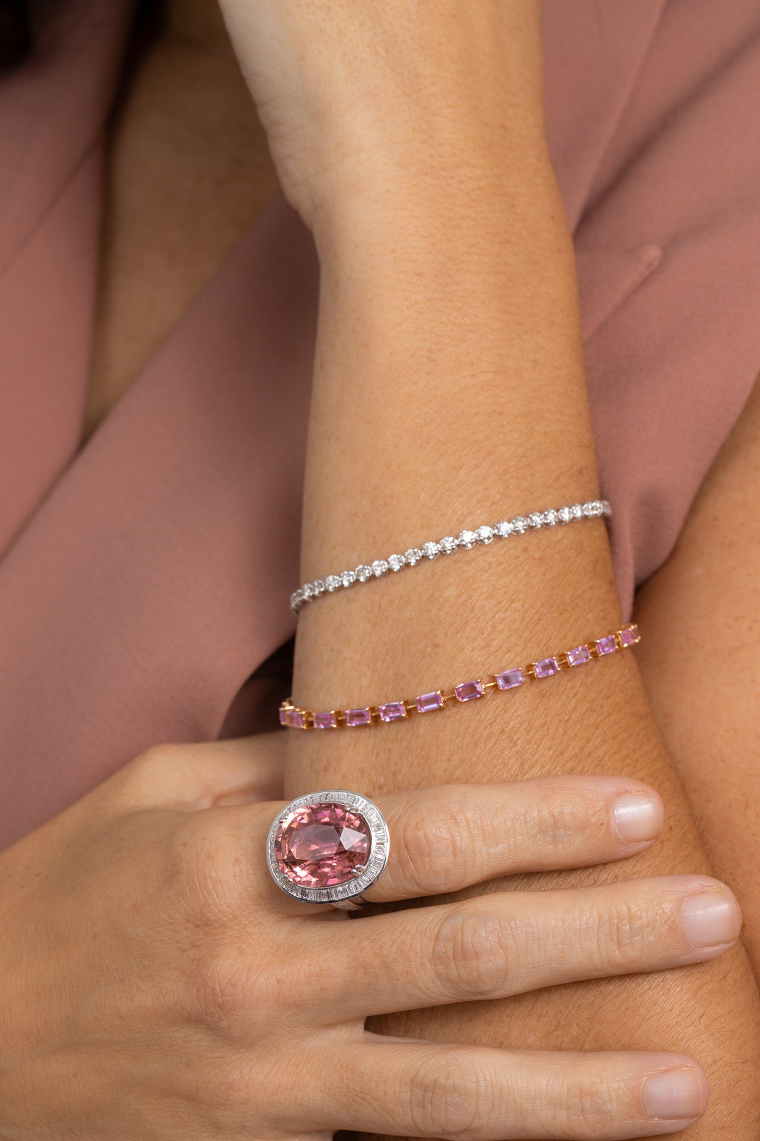 PINK SAPPHIRE BAGUETTE BRACELET