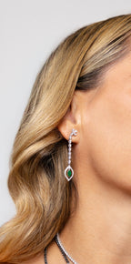 LONG DIAMOND AND EMERALDS DANGLE EARRINGS
