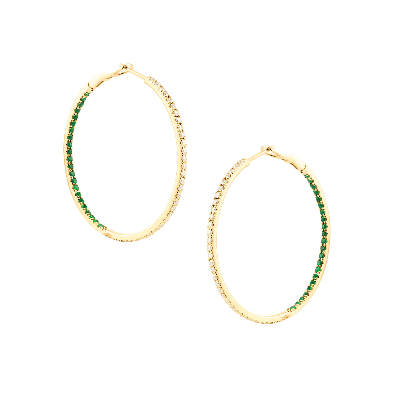 EMERALD AND DIAMOND IN&OUT HOOPS.