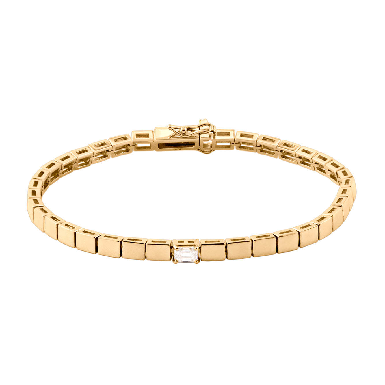 YELLOW GOLD AND DIAMOND FLAT LINK BRACELET