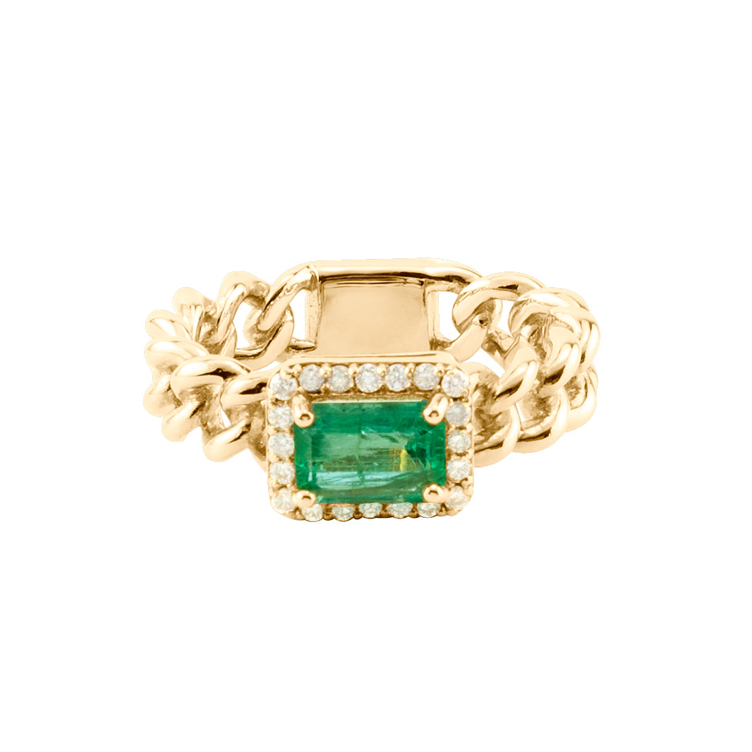 EMERALD AND DIAMOND CHAIN RING