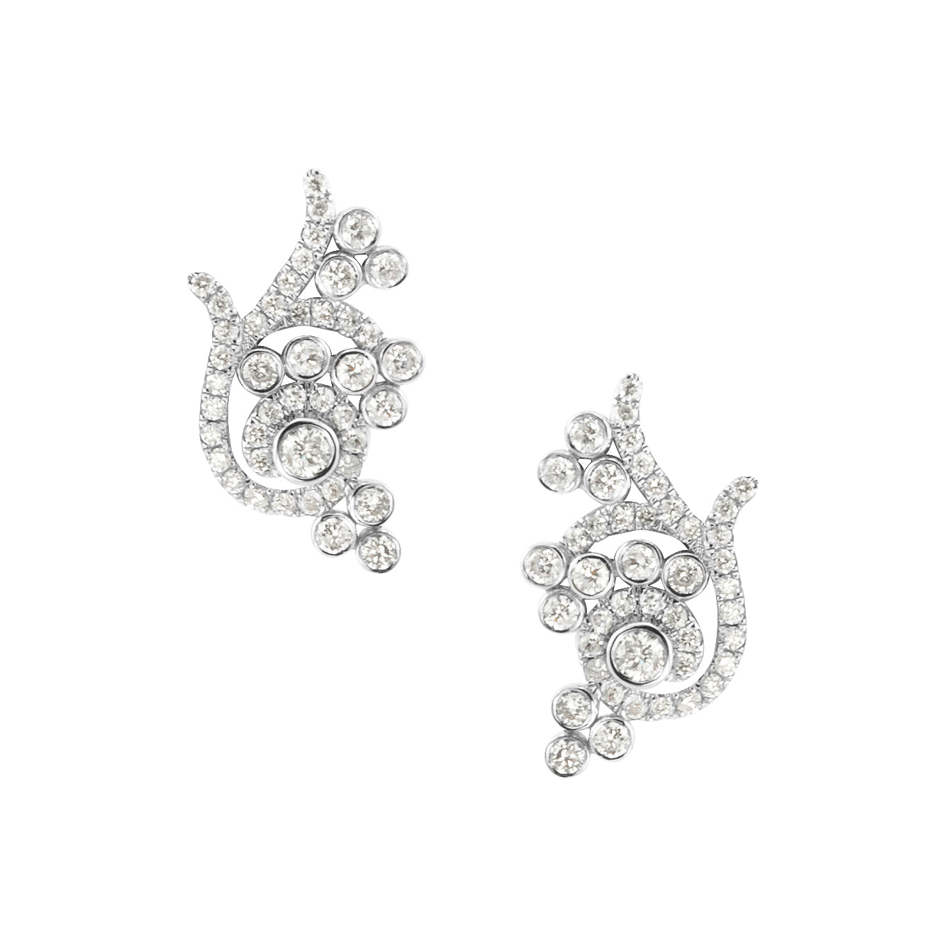 WHITE GOLD AND DIAMOND ARABESQUE CLUSTER EARRINGS