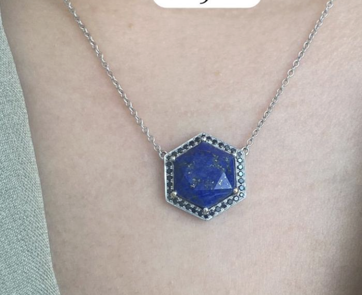 LARGE LAPIS & BLACK DIAMOND HEXAGON
