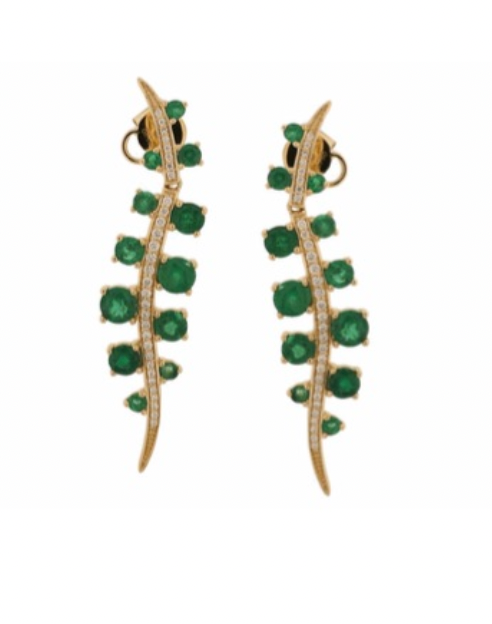YELLOW GOLD EMERALD & DIAMOND DROP EARRINGS