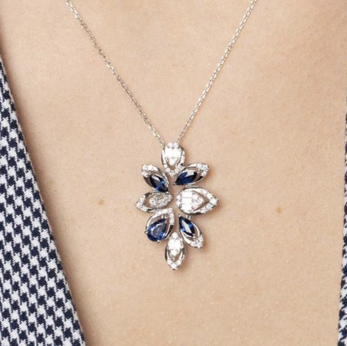 LEAVE SAPPHIRE AND DIAMOND PENDANT