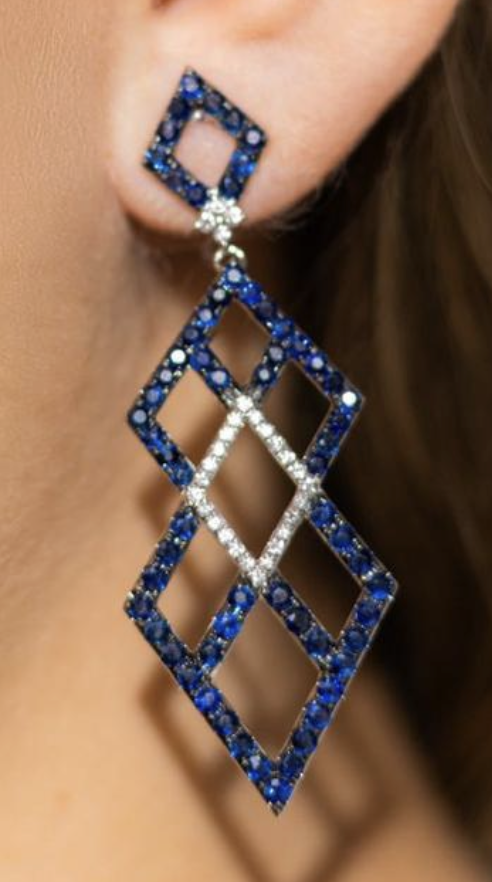 LONG GEOMETRIC SAPPHIRE AND DIAMOND EARRINGS