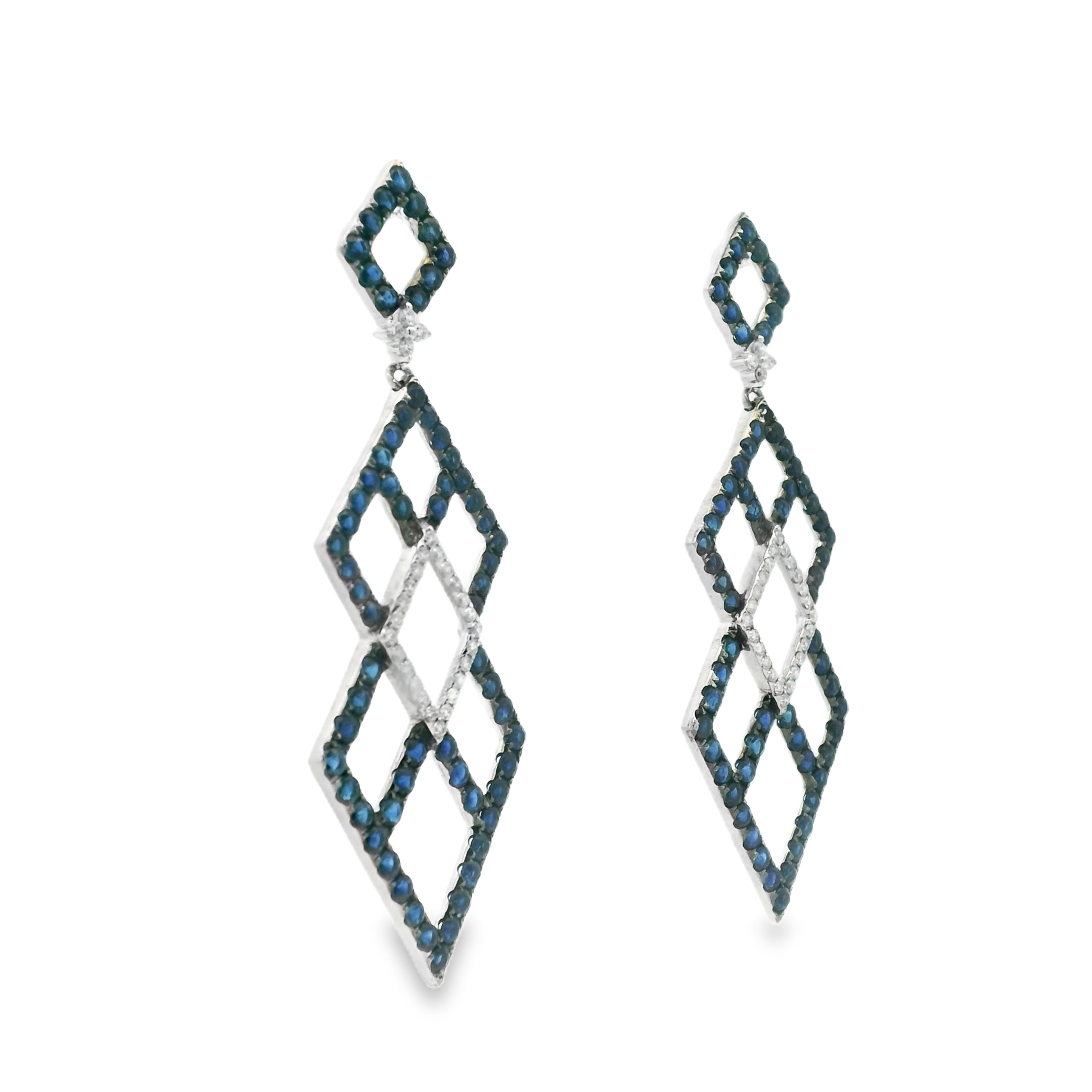 LONG GEOMETRIC SAPPHIRE AND DIAMOND EARRINGS