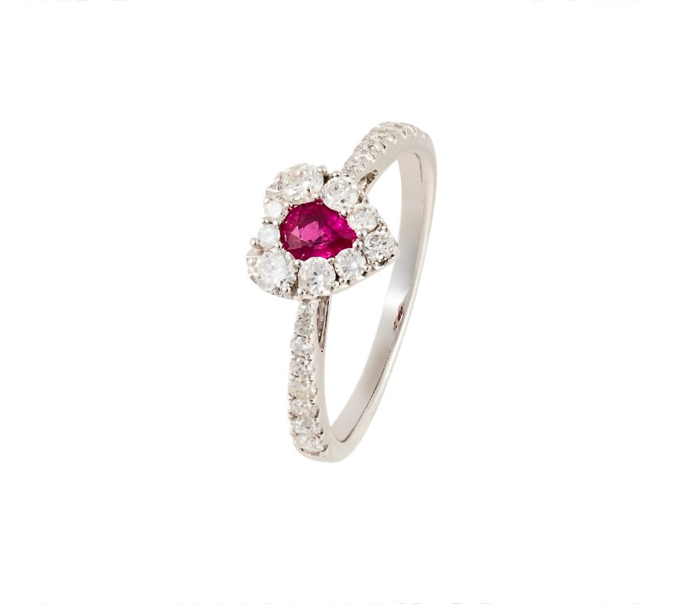 MINI HEART SHAPED DIAMOND AND RUBY RING