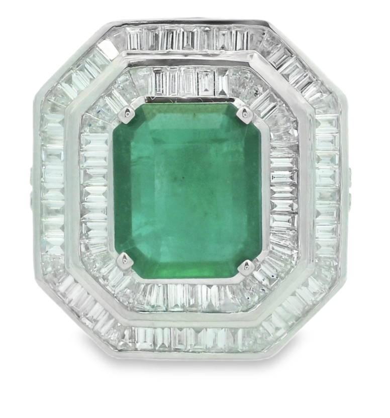 MODERNE EMERALD AND DIAMOND COCKTAIL RING