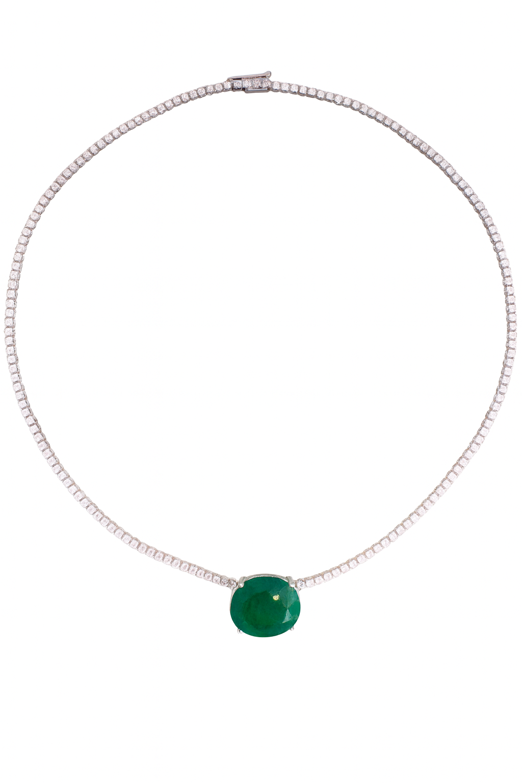 OVAL EMERALD PENDANT TENNIS NECKLACE