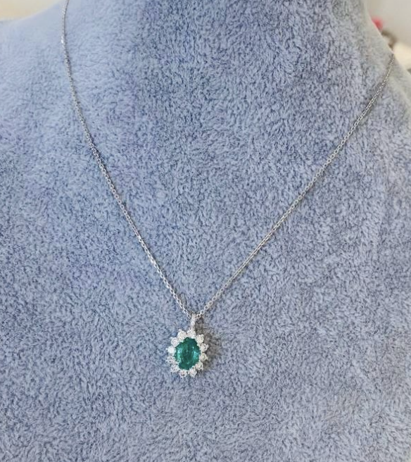OVAL EMERALD PENDANT WITH DIAMOND HALO