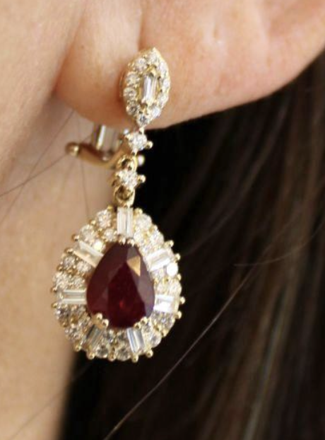 PEAR-SHAPED RUBY DIAMOND HALO DROPS