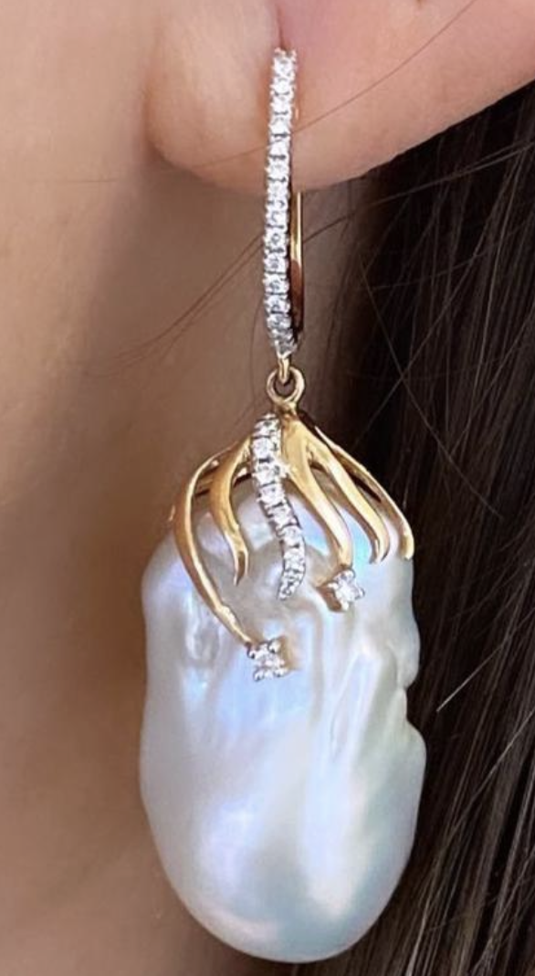 ROSE GOLD BAROQUE PEARL DIAMOND DROPS