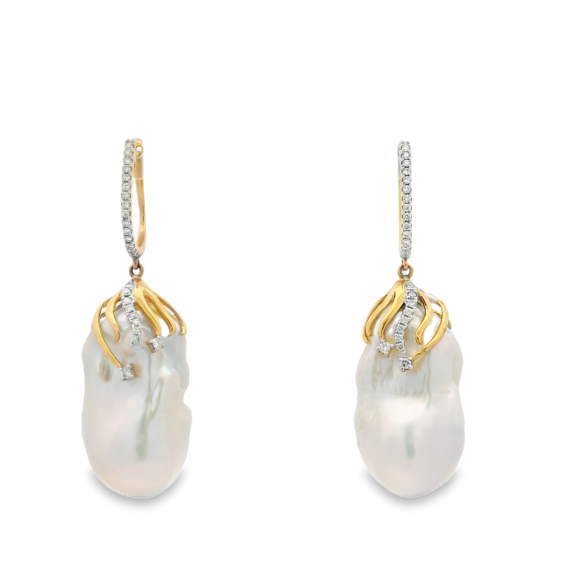 ROSE GOLD BAROQUE PEARL DIAMOND DROPS