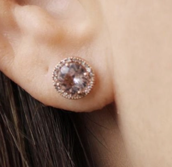 ROSE GOLD MORGANITE STUDS WITH DIAMONDS