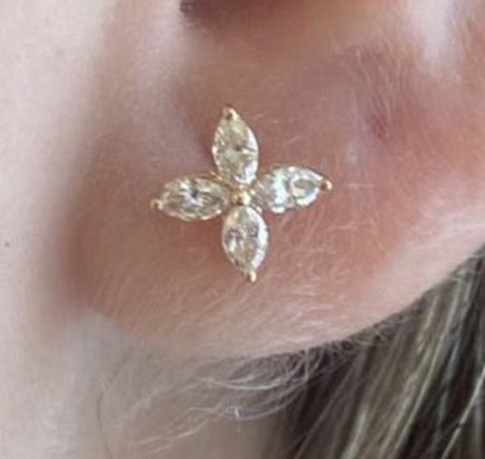 ROSE GOLD SMALL FLOWER EARRINGS WITH CHAMPAGNE DIAMONDS