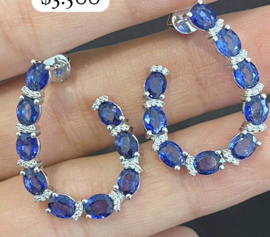 SAPPHIRE AND DIAMOND HOOPS