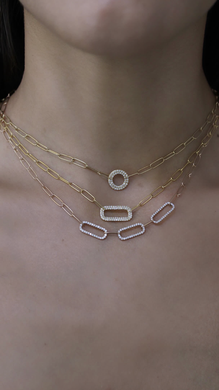 YELLOW GOLD DIAMOND HALO LINK NECKLACE