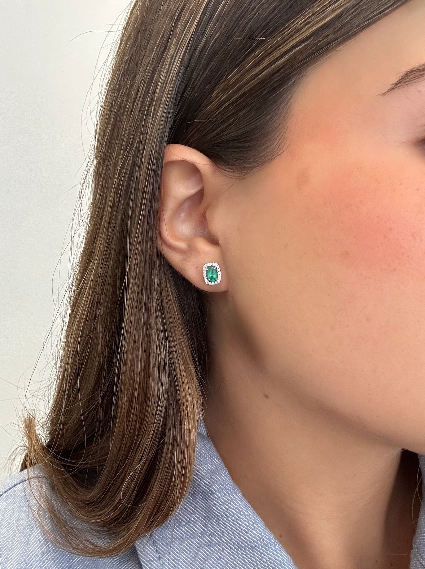 EMERALD STUDS WITH DIAMOND HALO