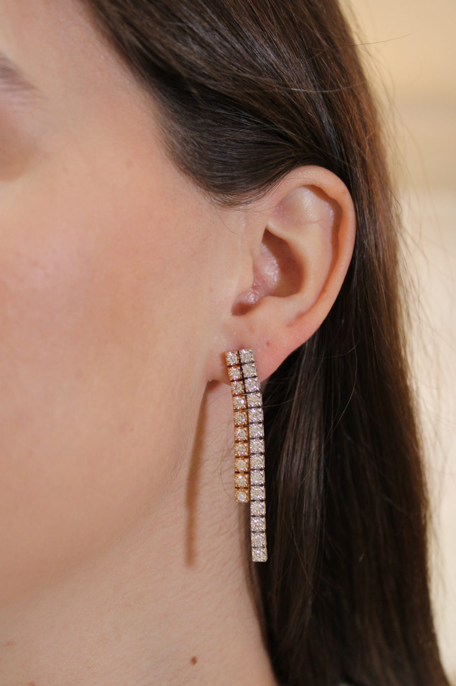 DOUBLE ROW 2 TONE DIAMOND EARRINGS