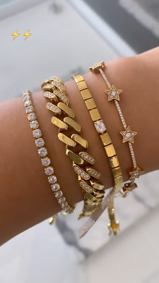 YELLOW GOLD AND DIAMOND FLAT LINK BRACELET