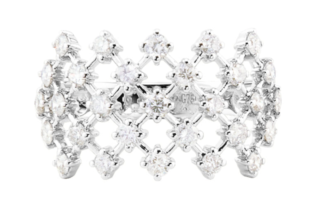 WHITE GOLD AND DIAMONDS MESH RING