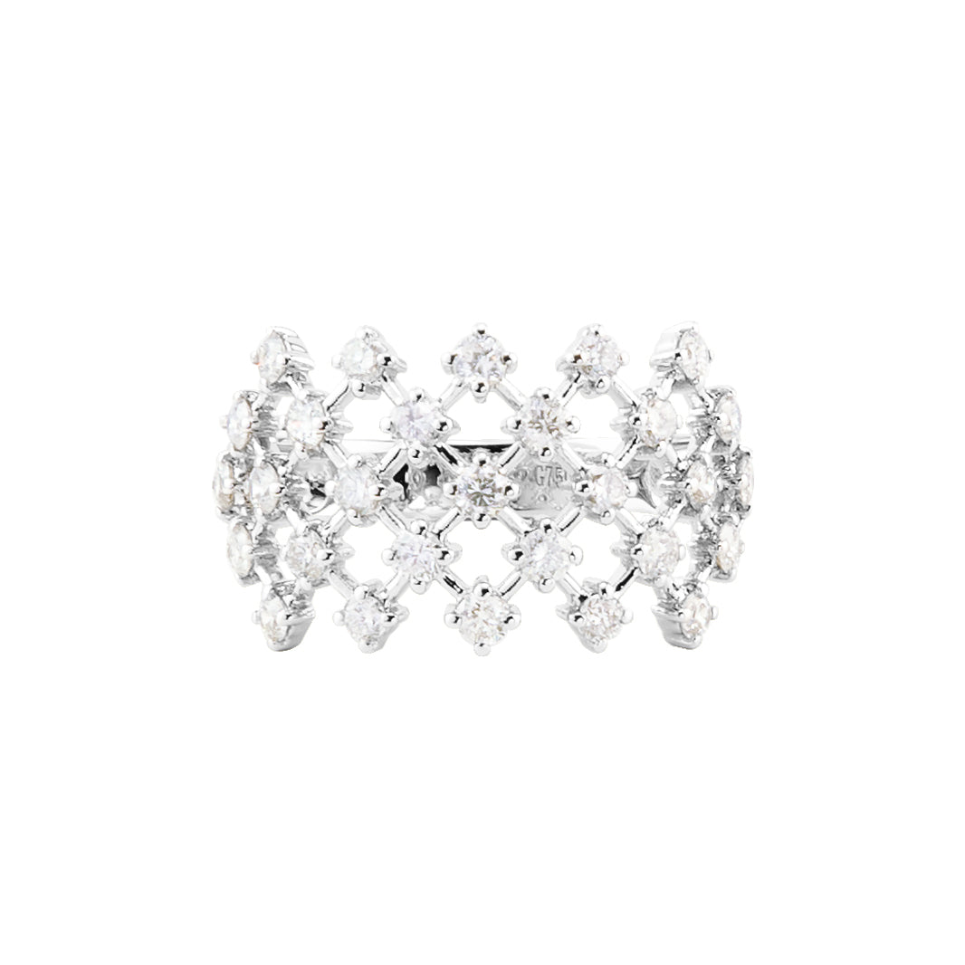 WHITE GOLD AND DIAMONDS MESH RING