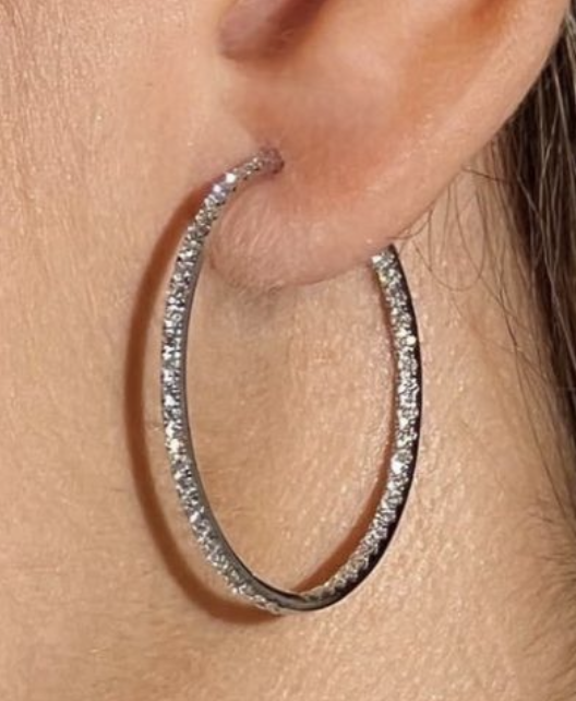 WHITE GOLD OPEN HOOP EARRINGS WITH DIAMONDS
