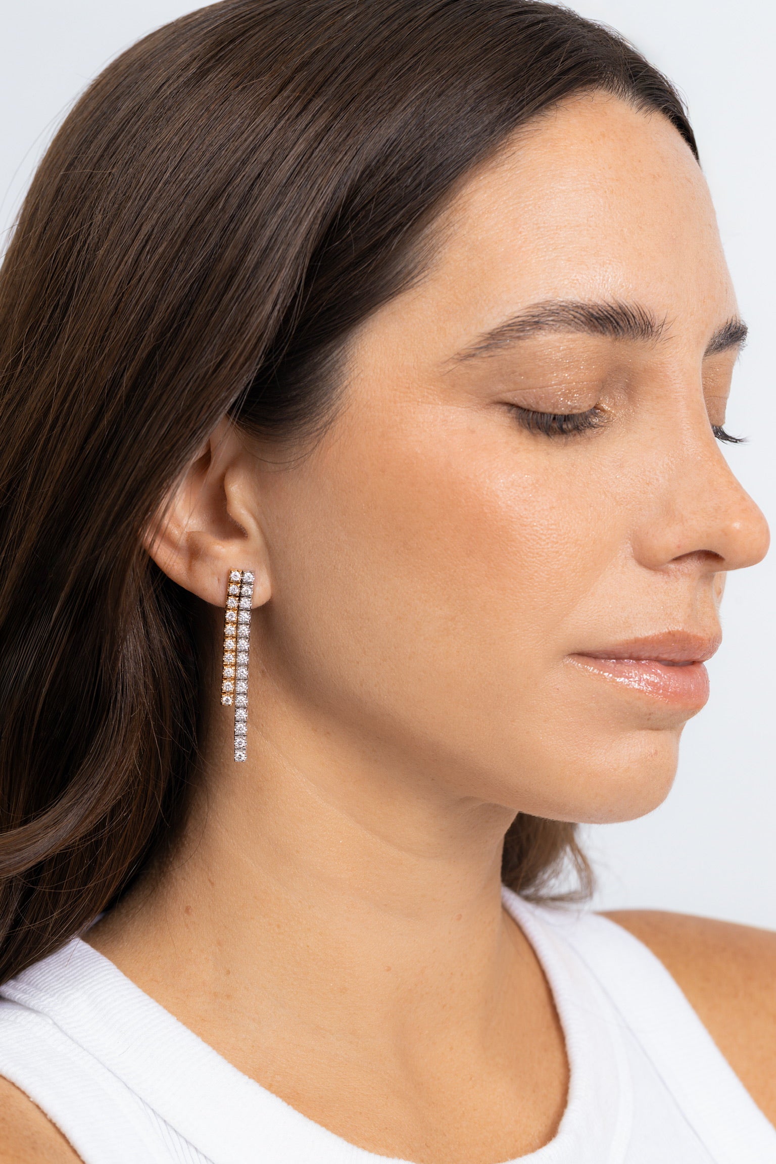DOUBLE ROW 2 TONE DIAMOND EARRINGS