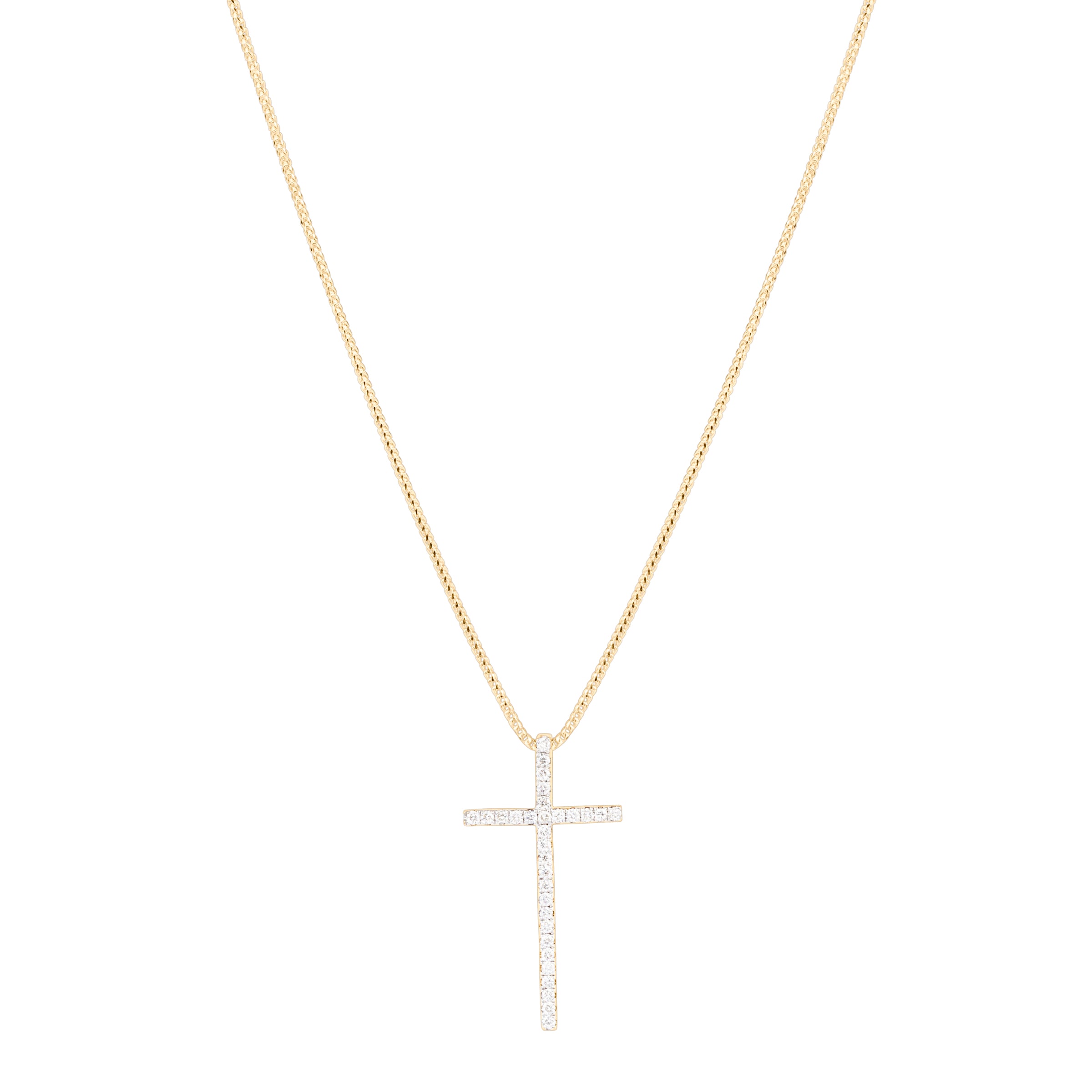 YELLOW GOLD DIAMOND CROSS NECKLACE