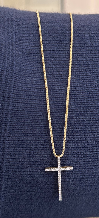 YELLOW GOLD DIAMOND CROSS NECKLACE