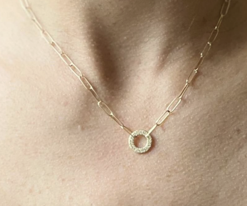 YELLOW GOLD DIAMOND HALO LINK NECKLACE