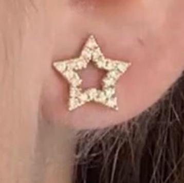 YELLOW GOLD HOLLOW STAR EARRINGS WITH .28 CT DIAMONDS